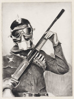 KT 2001 003-06
<br/>
Gewapende figuur met helm, bril en gasmasker
<br/>
<em>Eeden, Marcel van (1965)</em>